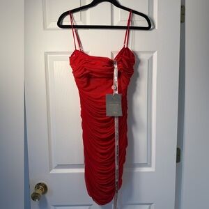 NWT House of CB red mesh Ella mini dress L